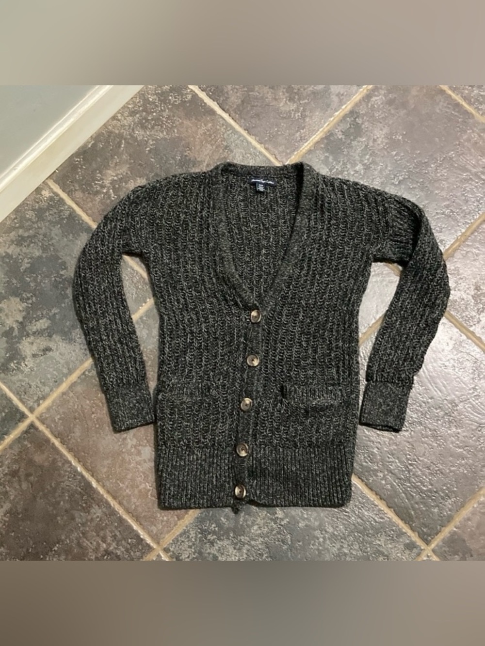 Vintage American Eagle Gray Knit Button Front Cardigan Sweater Women’s Size XS